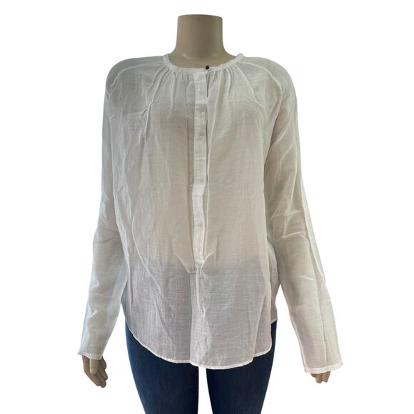 Pomandere Womens Long Sleeve Cotton Silk Top Size 42 Minimalist Lagenlook White - Picture 1 of 16